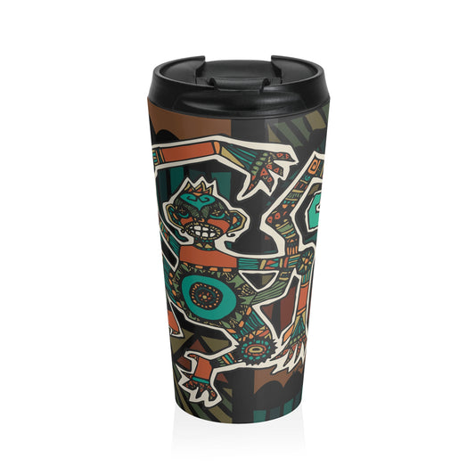 Charcoal Earthen Tribal Monkey Stainless Steel Travel Mug