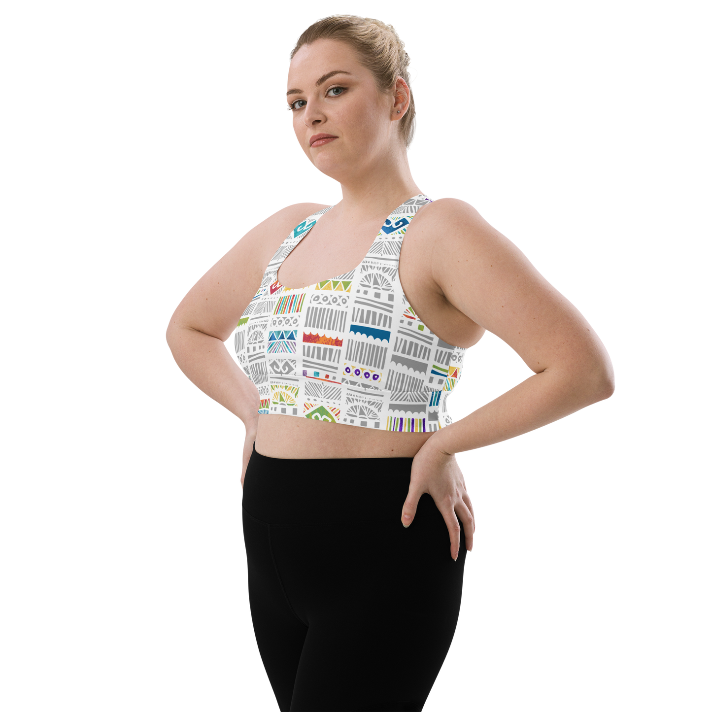 Prismatic Tribal Pattern Longline sports bra