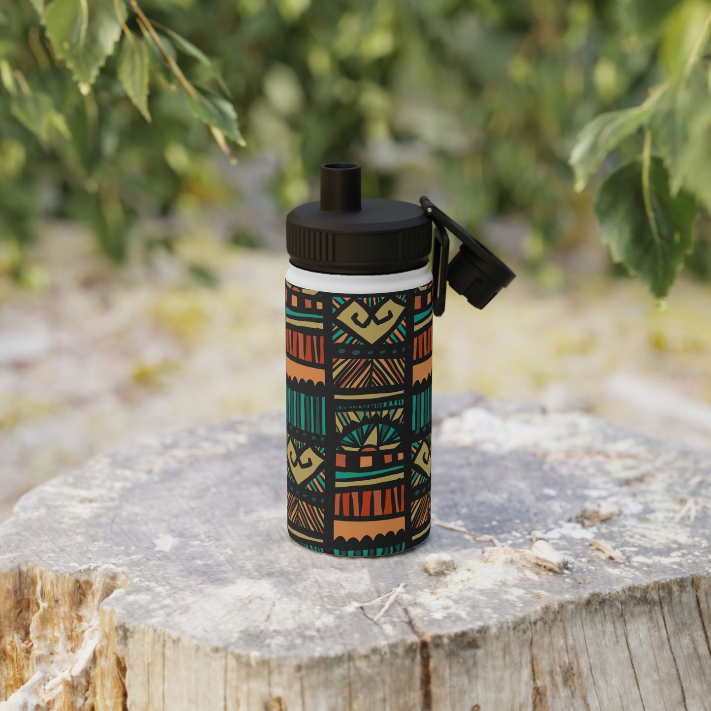 Tribal Pattern Stainless Steel Water Bottle, Sports Lid