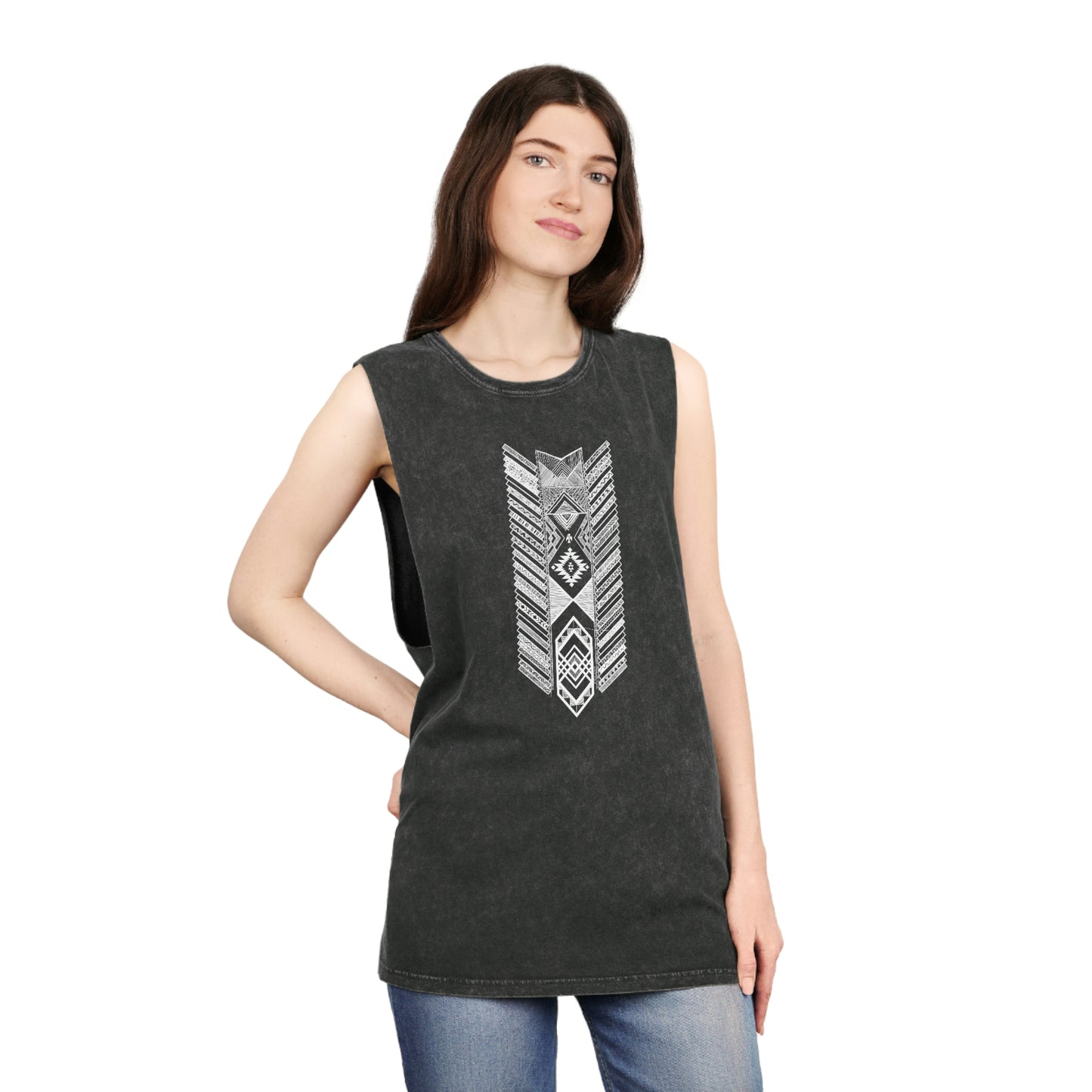 Native Americas Tribal Pattern Unisex Stonewash Tank Top