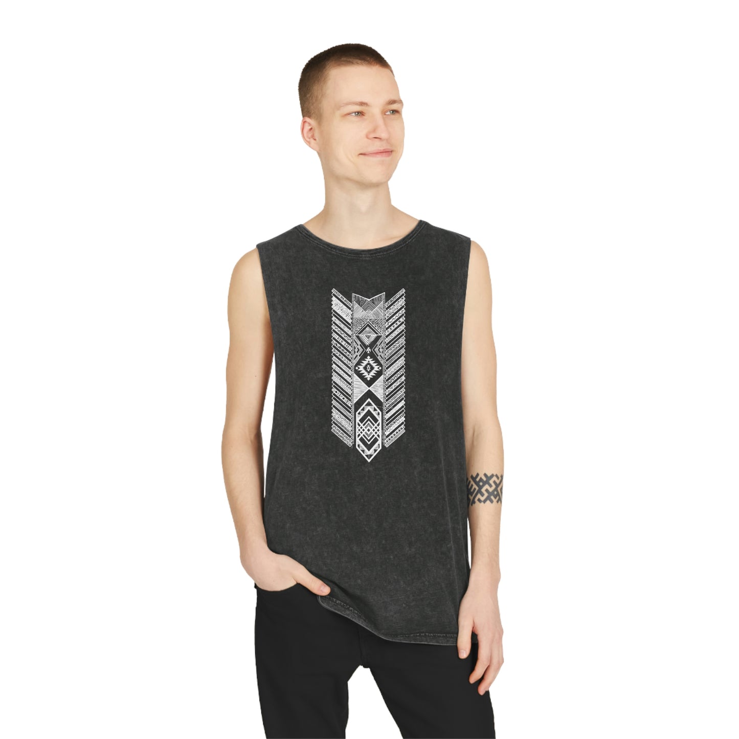 Native Americas Tribal Pattern Unisex Stonewash Tank Top