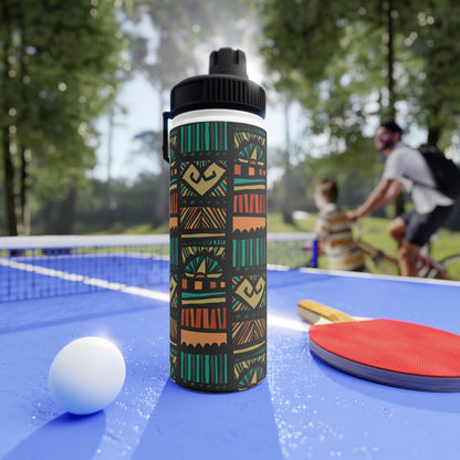 Tribal Pattern Stainless Steel Water Bottle, Sports Lid