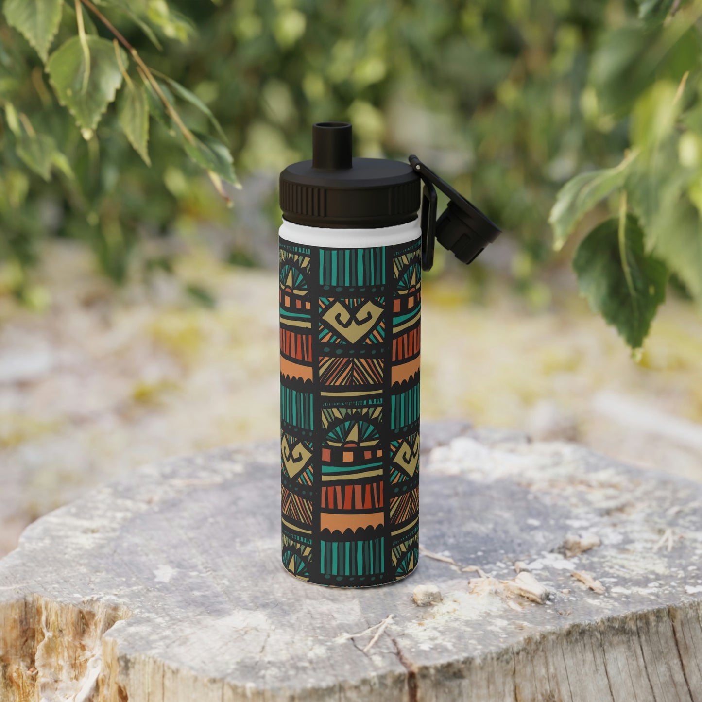 Tribal Pattern Stainless Steel Water Bottle, Sports Lid