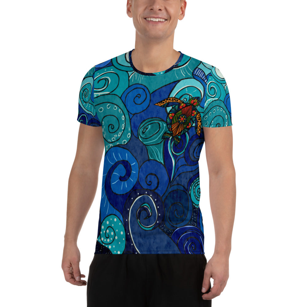 Stain Glass Turtle All-Over Print Men's Athletic T-shirt