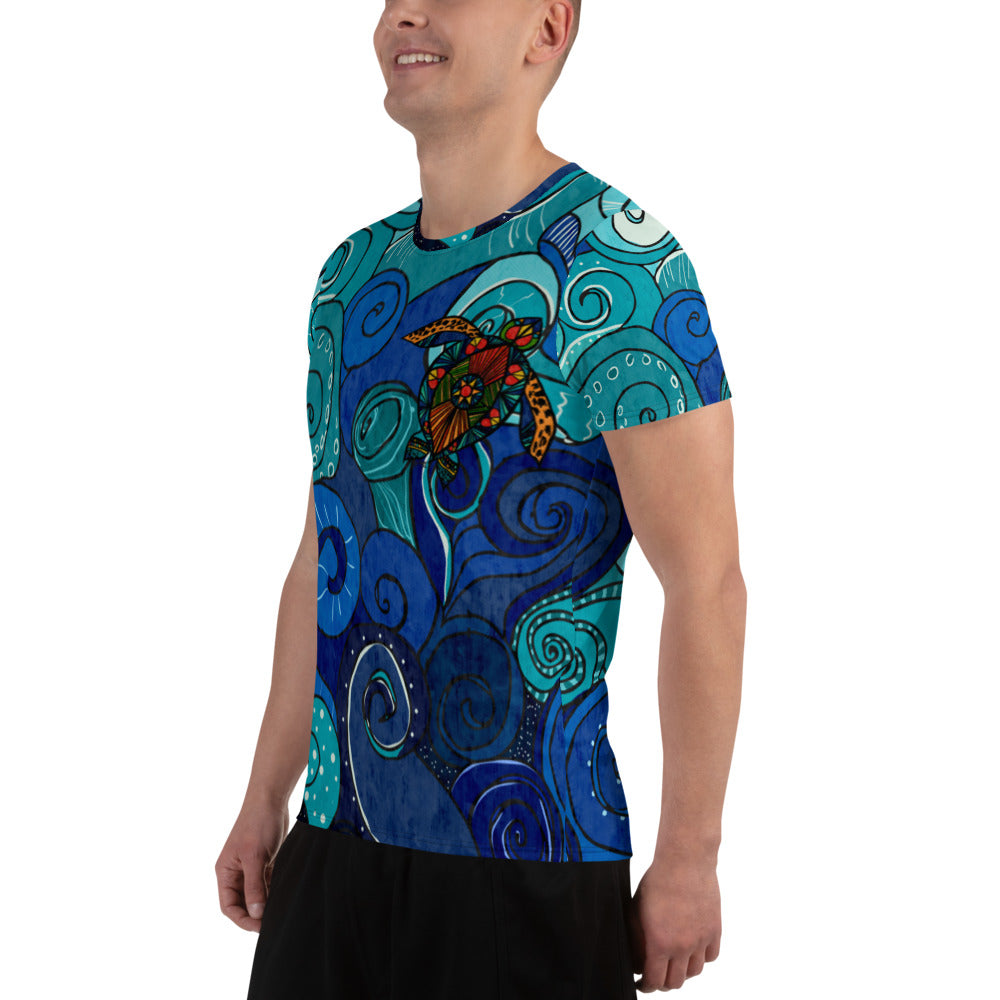 Stain Glass Turtle All-Over Print Men's Athletic T-shirt