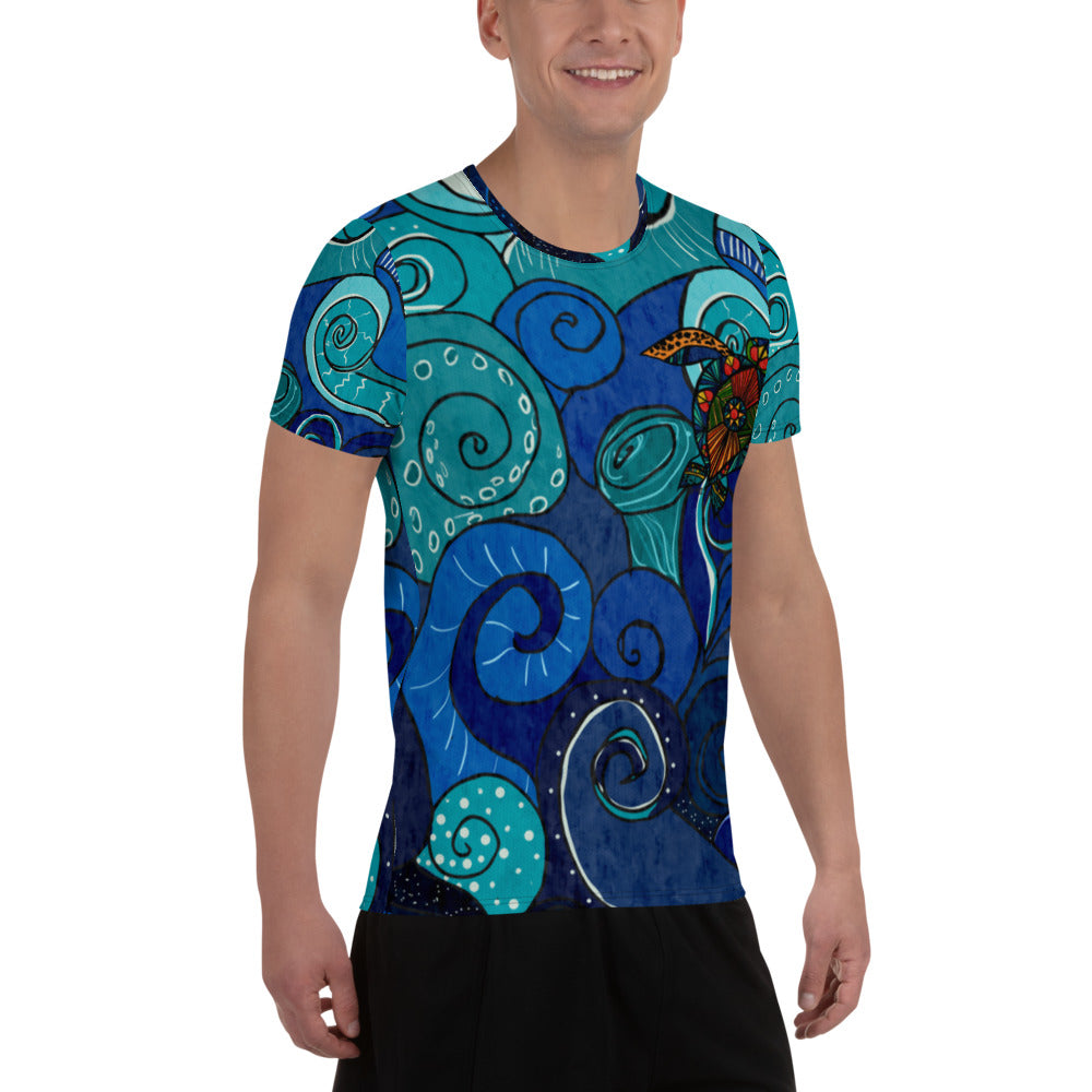 Stain Glass Turtle All-Over Print Men's Athletic T-shirt