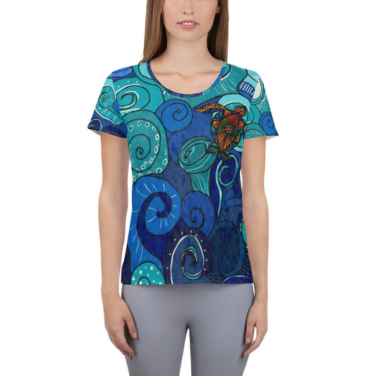 Stain Glass Turtle All-Over Print Women's Athletic T-shirt