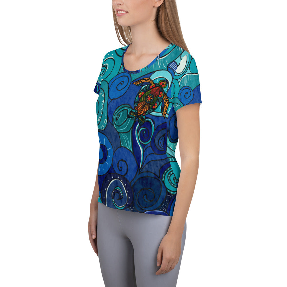 Stain Glass Turtle All-Over Print Women's Athletic T-shirt