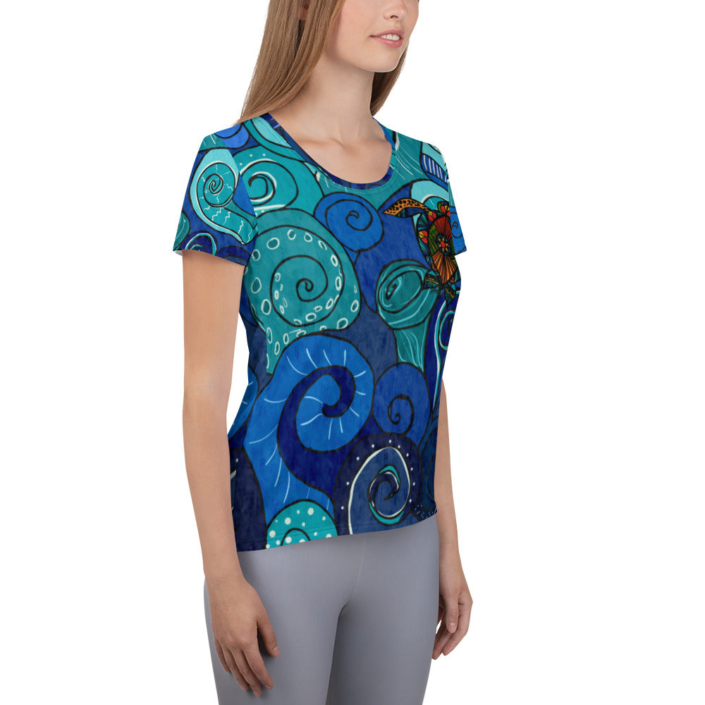 Stain Glass Turtle All-Over Print Women's Athletic T-shirt