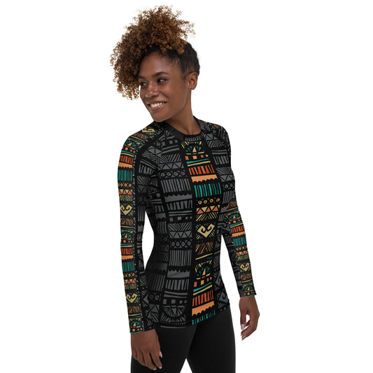 Tribal Pattern Stitch Women's Rash Guard