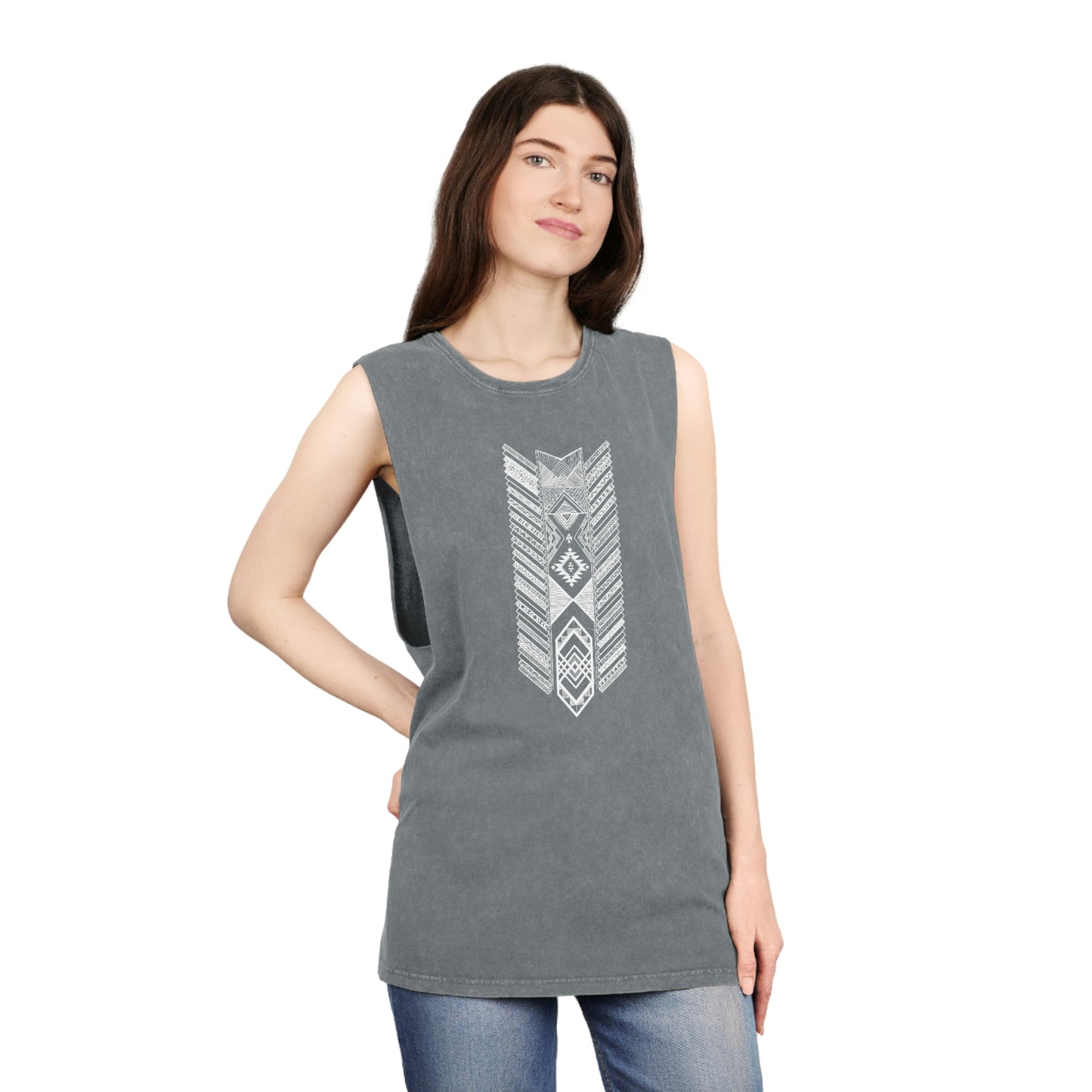 Native Americas Tribal Pattern Unisex Stonewash Tank Top