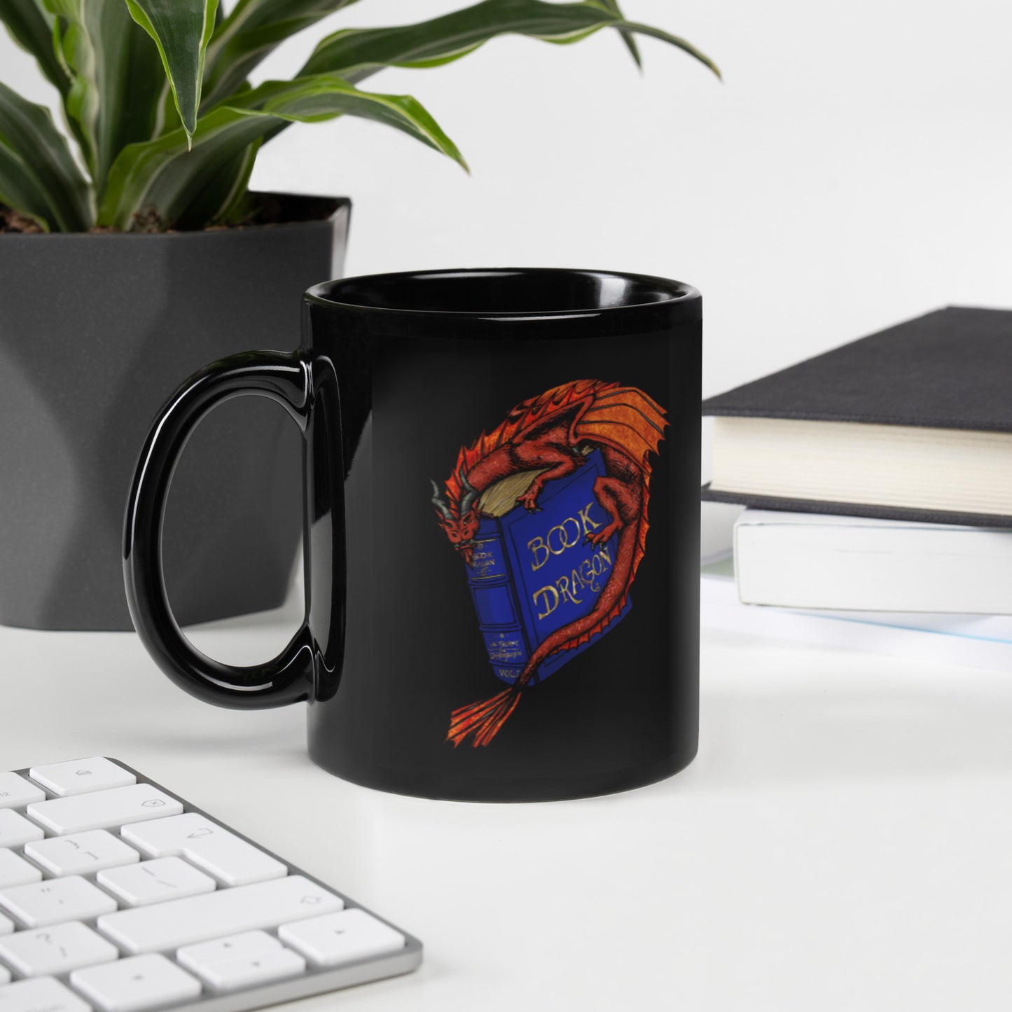 Book Dragon Black Glossy Mug