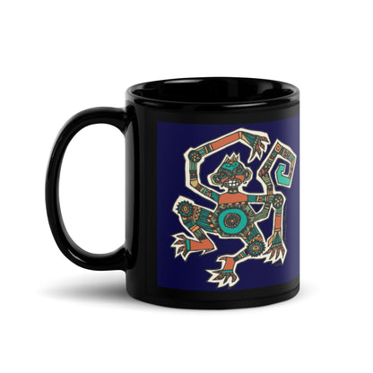 Navy Tribal Monkey Black Glossy Mug