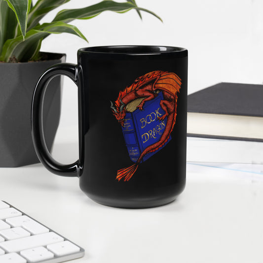 Book Dragon Black Glossy Mug