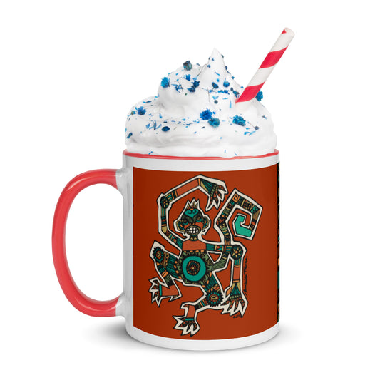 Rust Tribal Monkey Mug with Color Inside