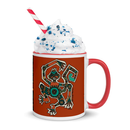 Rust Tribal Monkey Mug with Color Inside