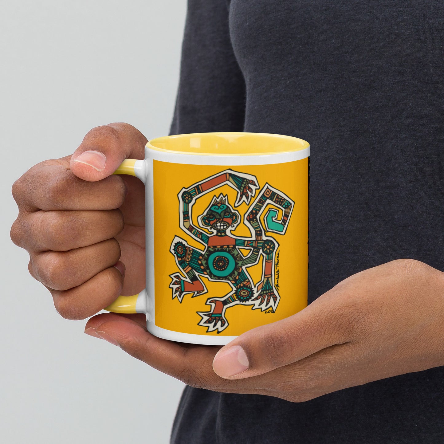 Oro Tribal Monkey Mug with Color Inside